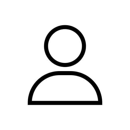 Minimalist black outline icon of a person's head and shoulders on a white background.